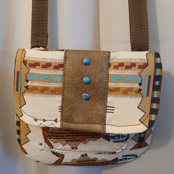 Hand Crafted Handbags - New Western Aztec print Shoulder Bag Purse Cowgirl Brown Turquoise Southwestern